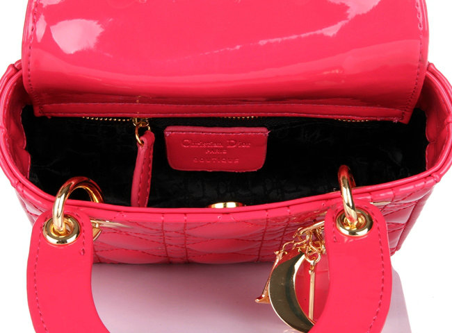 mini lady dior patent leather bag 6321 rosered with gold hardware